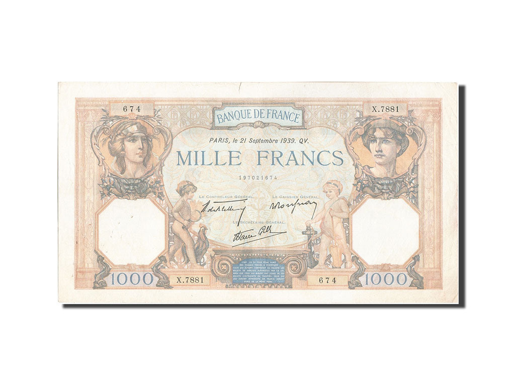 Biljet, Frankrijk, 1000 Francs, 1 000 F 1927-1940 ''Cérès et Mercure'', 1939