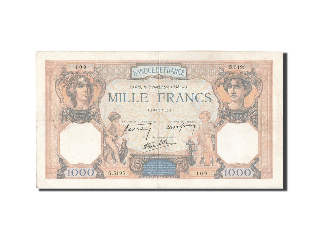 France, 1000 Francs, 1 000 F 1927-1940 ''Cérès et Mercure'', 1938, KM:90c,...