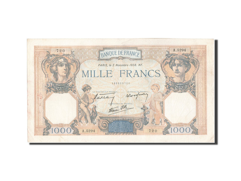 France, 1000 Francs, 1 000 F 1927-1940 ''Cérès et Mercure'', 1938, KM:90c,...