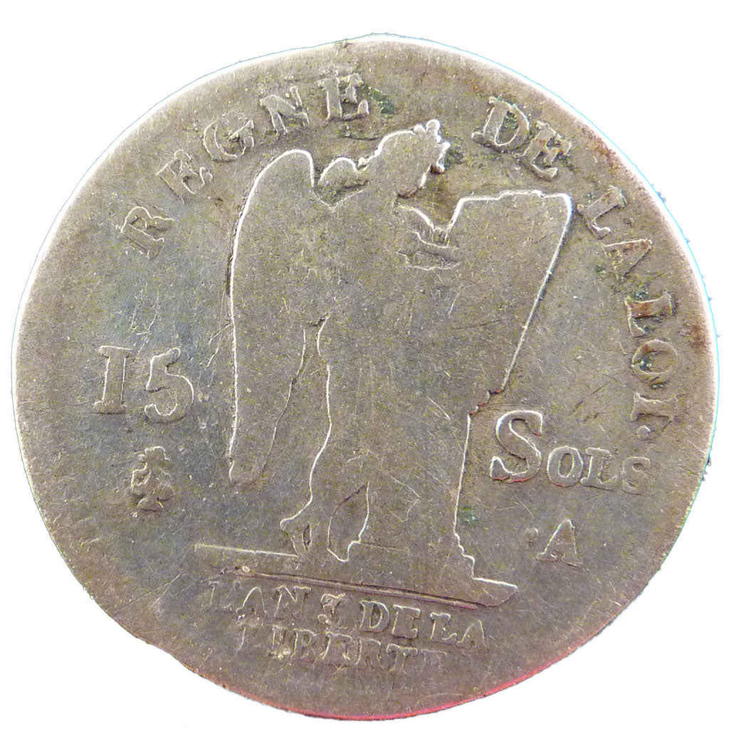 Francia, 15 sols françois, 15 Sols, 1/8 ECU, 1791, Paris, B, Argento, Gadour...