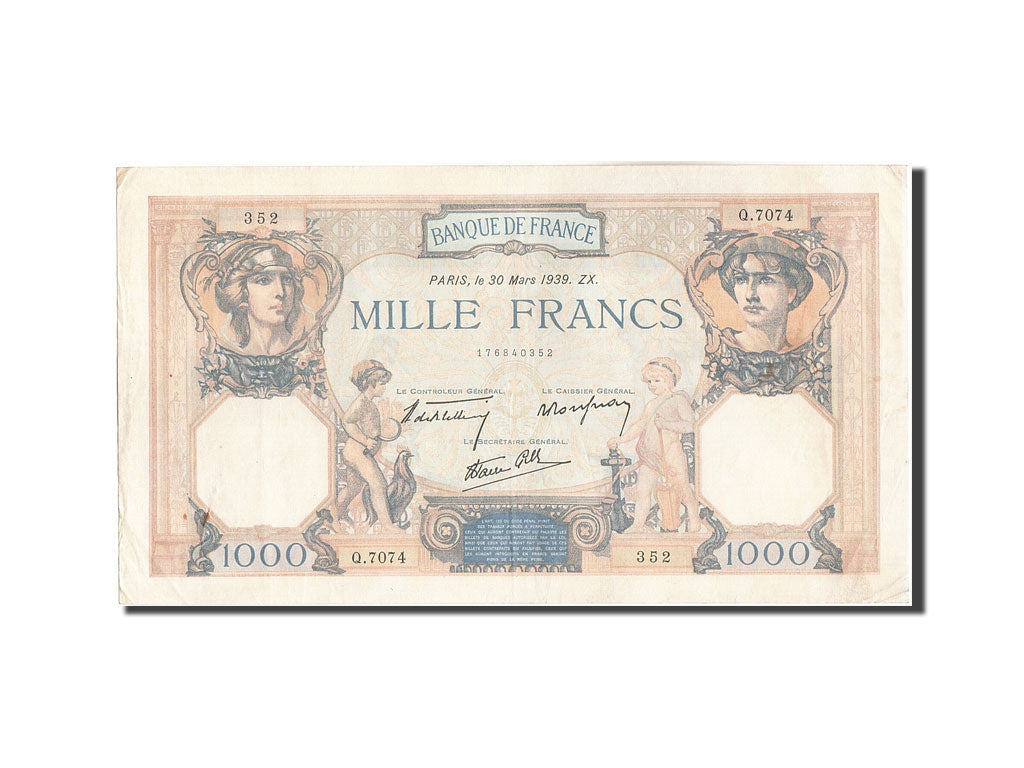 Banknote, France, 1000 Francs, 1 000 F 1927-1940 ''Cérès et Mercure'', 1939