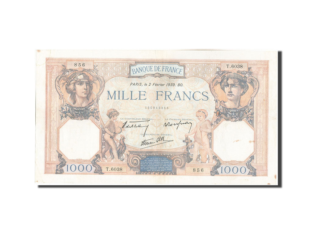 Billete, Francia, 1000 Francs, 1 000 F 1927-1940 ''Cérès et Mercure'', 1939