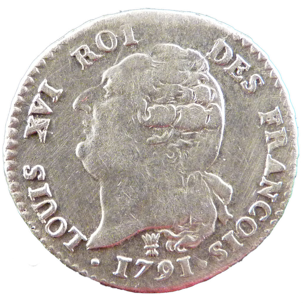 FRANCE, 15 sols françois, 15 Sols, 1/8 ECU, 1791, Limoges, KM #604.5, EF(40-45),