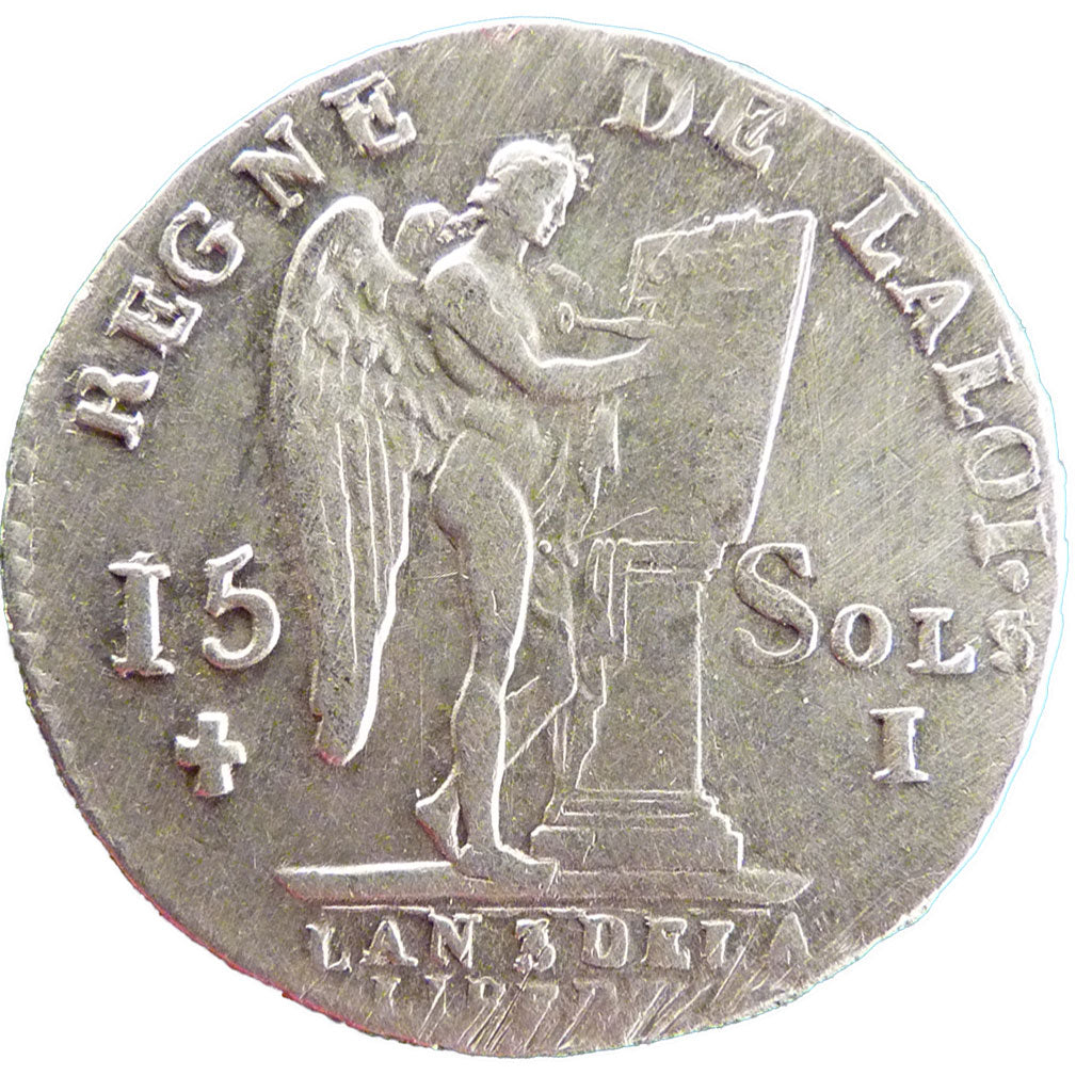 FRANCE, 15 sols françois, 15 Sols, 1/8 ECU, 1791, Limoges, KM #604.5, EF(40-45),