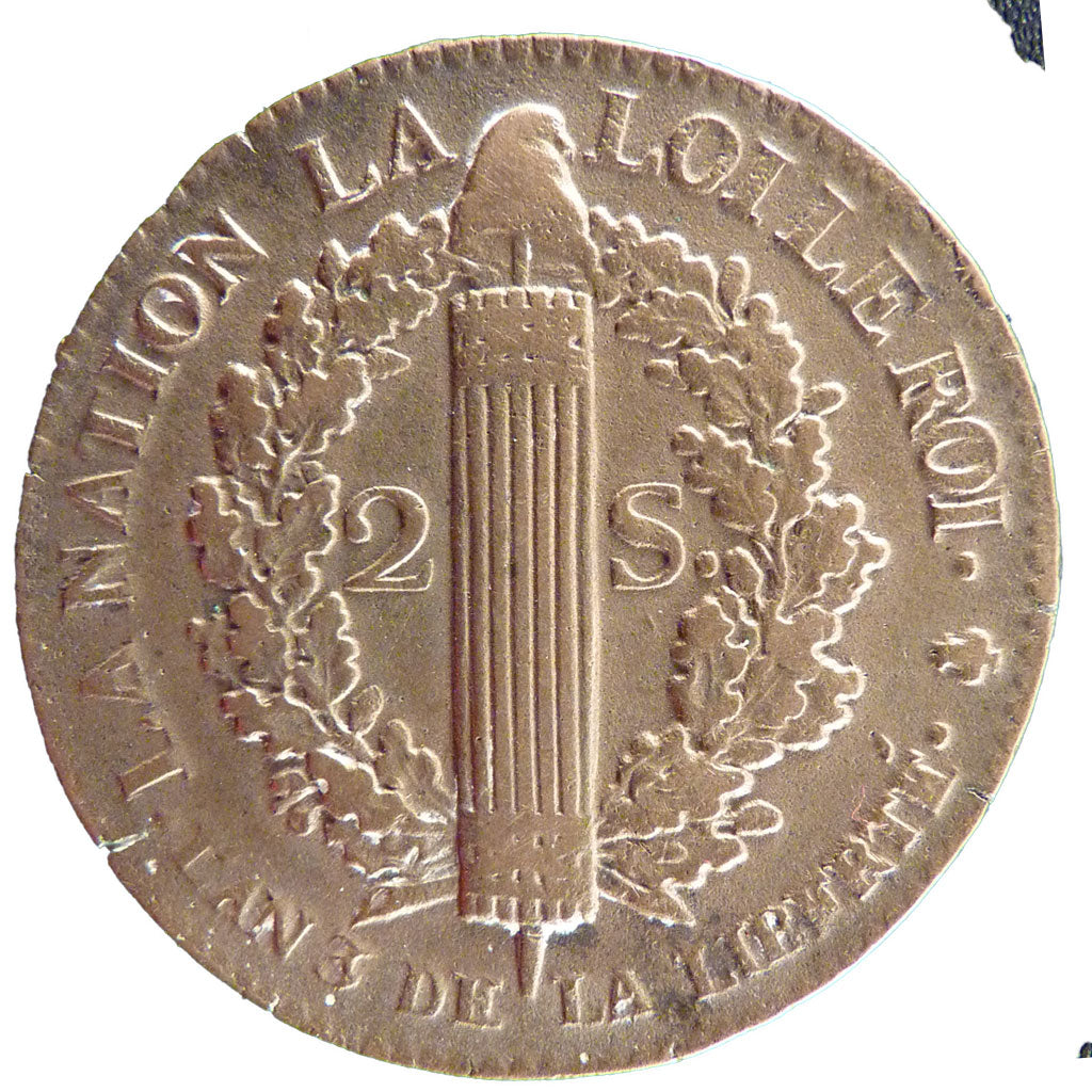 FRANCE, 2 sols françois, 2 Sols, 1792, Paris, EF(40-45), Bronze, Gadoury #25, 2.