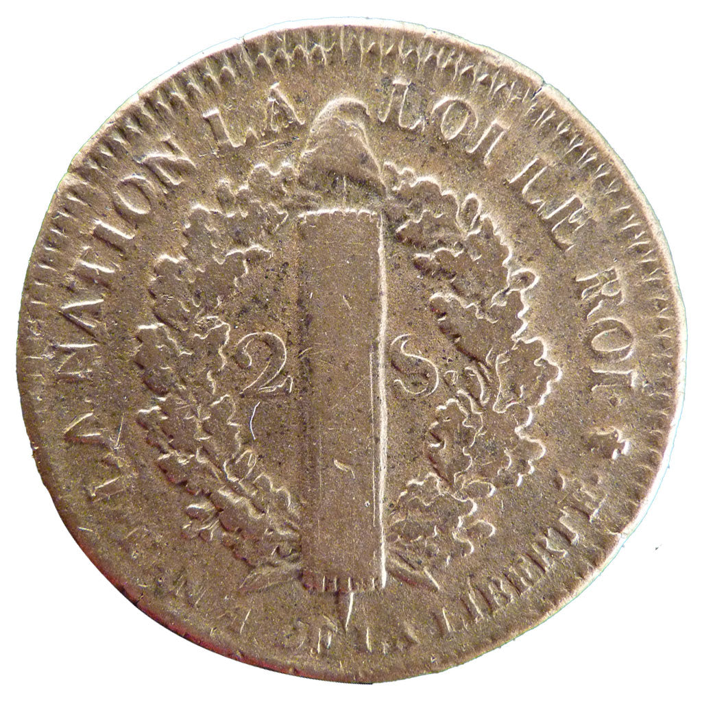 FRANCE, 2 sols françois, 2 Sols, 1792, Paris, EF(40-45), Bronze, Gadoury #25, 2.