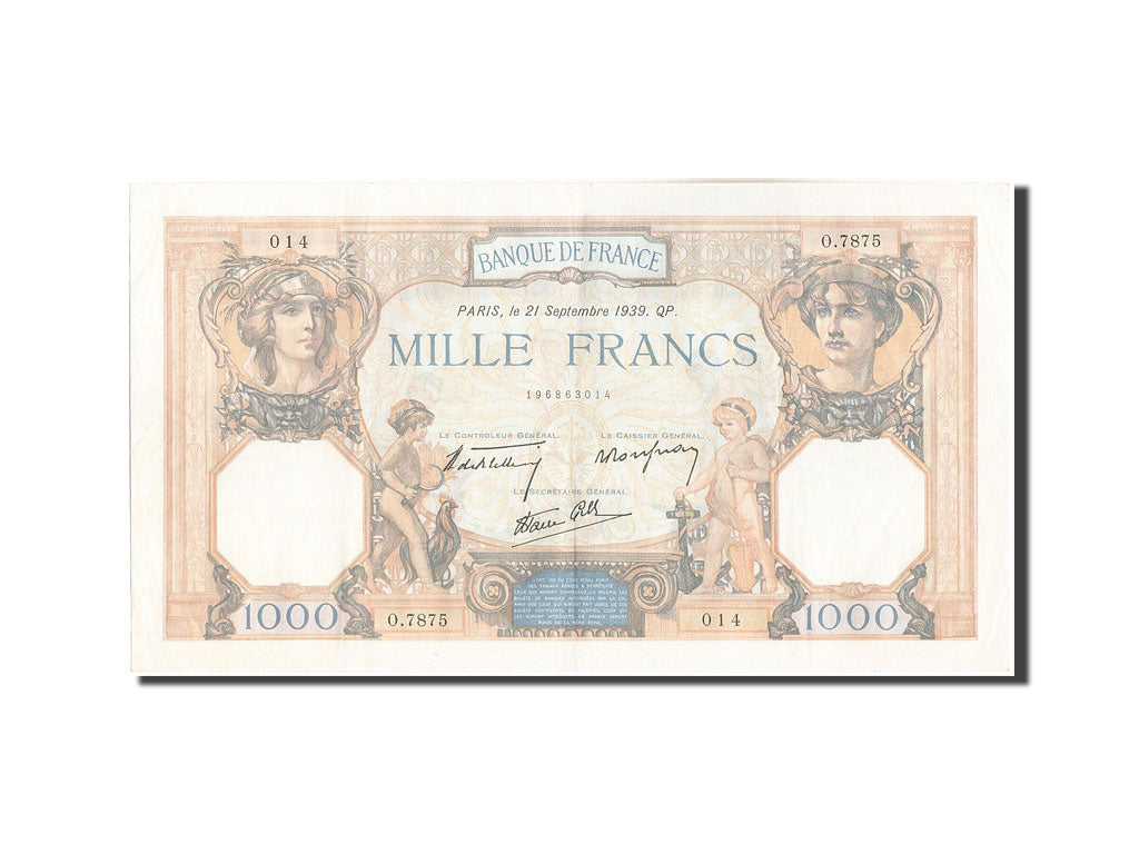 France, 1000 Francs, 1 000 F 1927-1940 ''Cérès et Mercure'', 1939, KM:90c,...