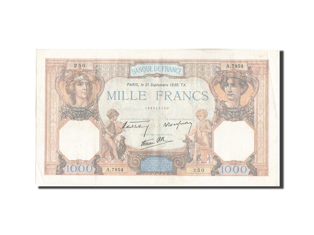Francia, 1000 Francs, 1 000 F 1927-1940 ''Cérès et Mercure'', 1939, KM:90c,...