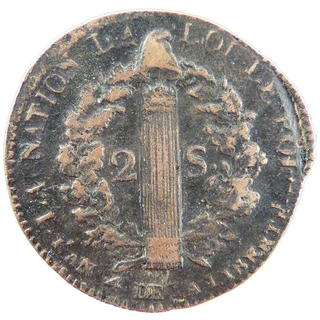 Coin, France, 2 sols françois, 2 Sols, 1792, Metz, EF(40-45), Bronze