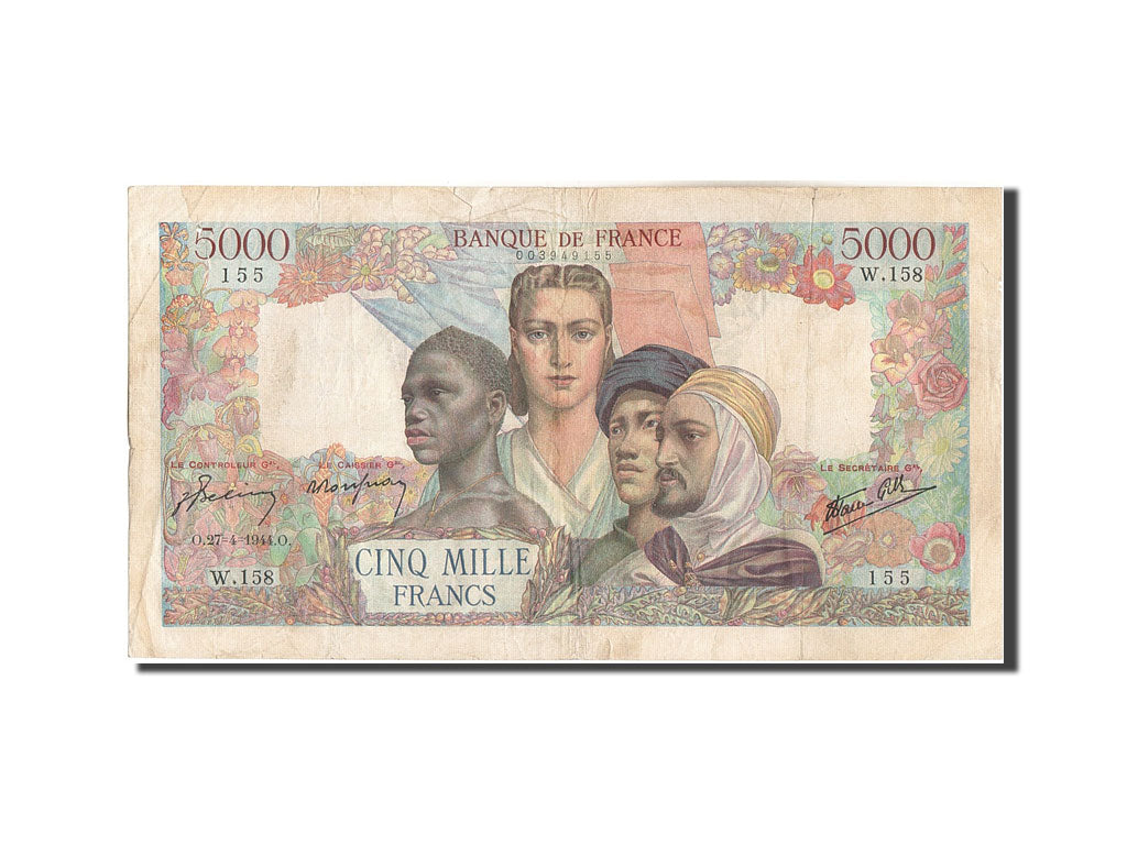 Geldschein, Frankreich, 5000 Francs, 5 000 F 1942-1947 ''Empire Français''