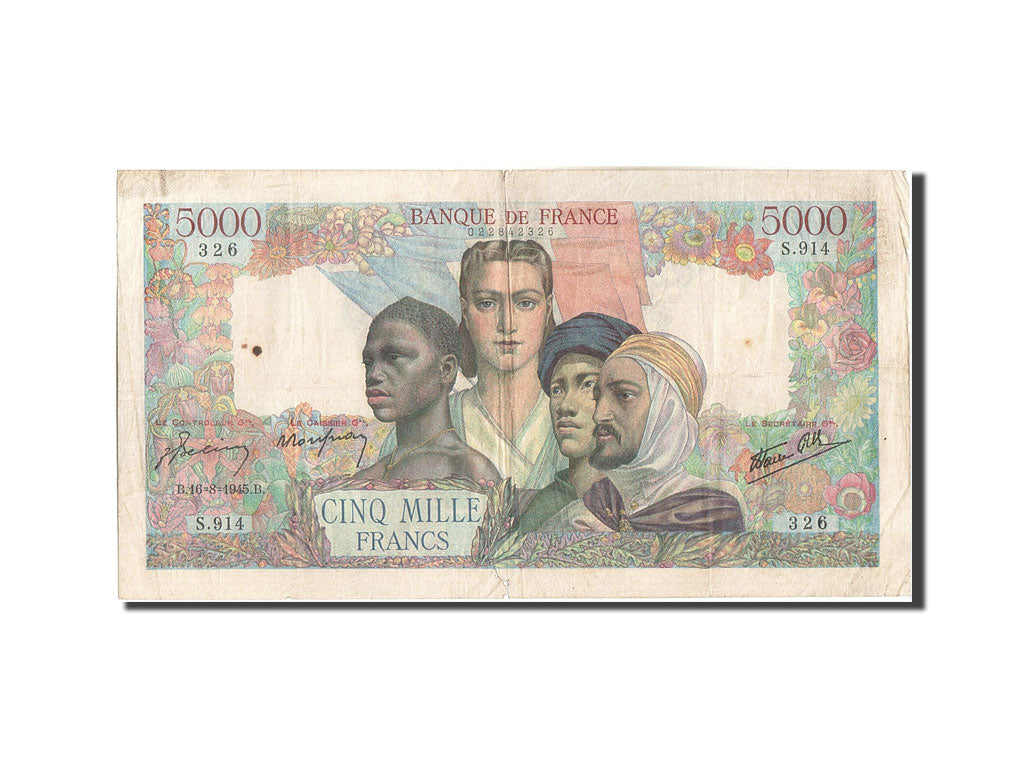 France, 5000 Francs, 5 000 F 1942-1947 ''Empire Français'', 1945, KM:103c, 1...