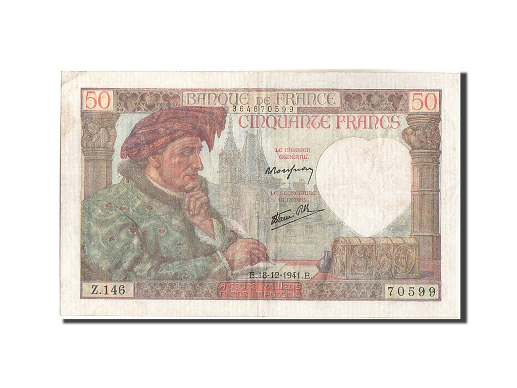 France, 50 Francs, 50 F 1940-1942 ''Jacques Coeur'', 1941, KM:93, 1941-12-18,...