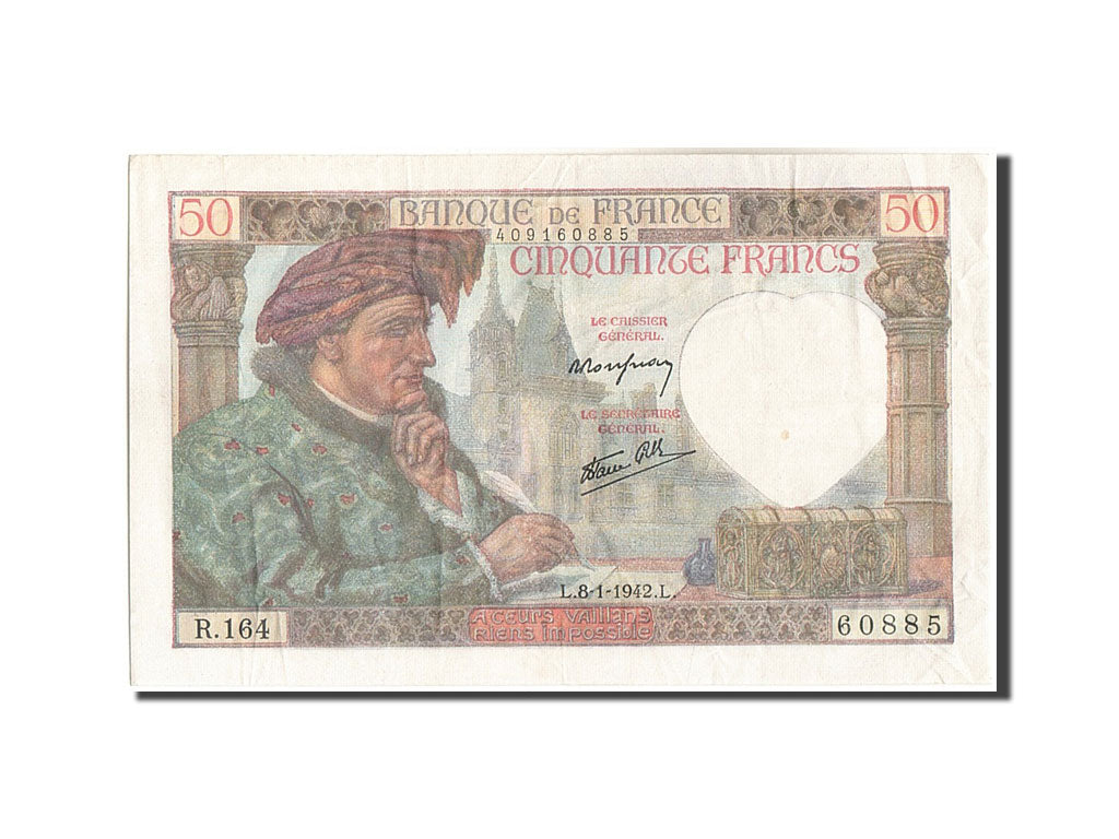 Banknote, France, 50 Francs, 50 F 1940-1942 ''Jacques Coeur'', 1942, 1942-01-08