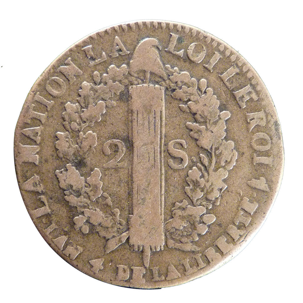FRANCE, 2 sols françois, 2 Sols, 1792, Lille, KM #603.16, VF(30-35), Bronze, G..