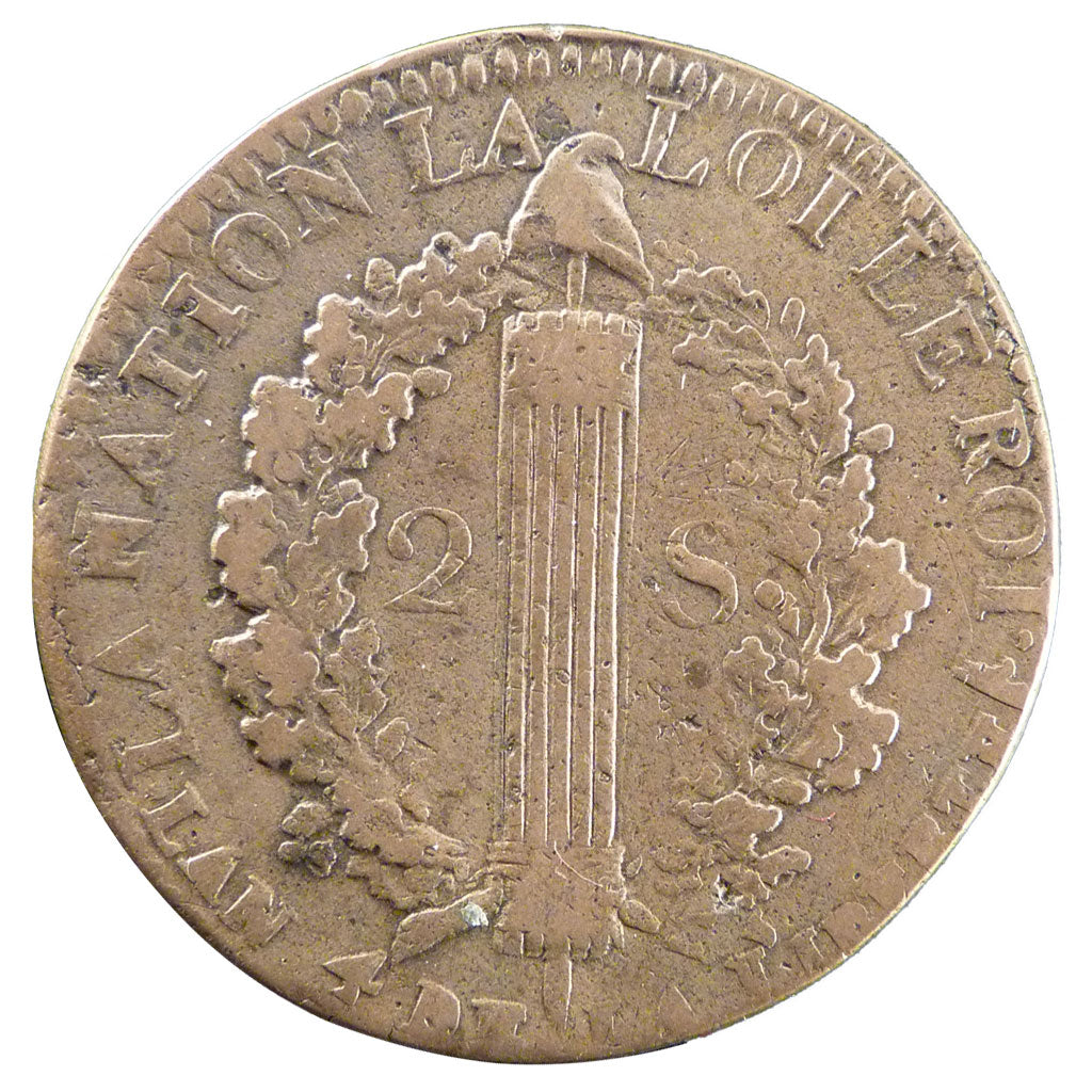 FRANCE, 2 sols françois, 2 Sols, 1792, Lille, KM #603.16, VF(30-35), Bronze, G..