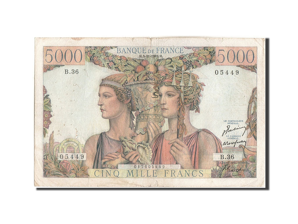 France, 5000 Francs, 5 000 F 1949-1957 ''Terre et Mer'', 1949, KM:131a, 1949-...