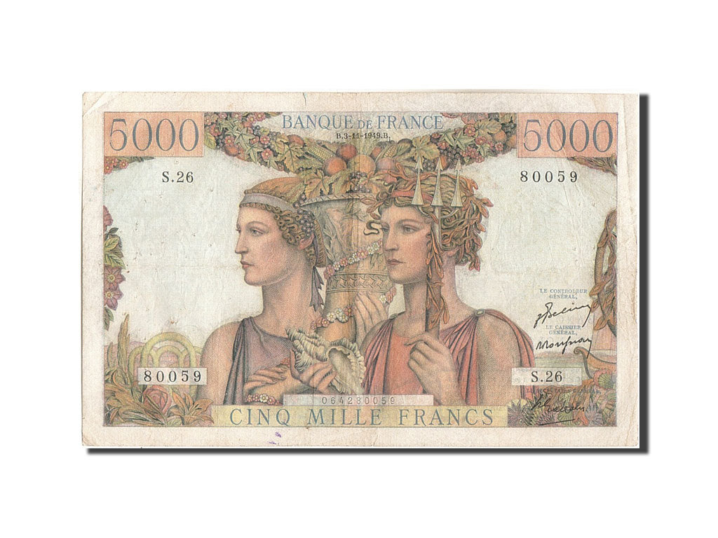 Frankreich, 5000 Francs, 5 000 F 1949-1957 ''Terre et Mer'', 1949, KM:131a, 1...