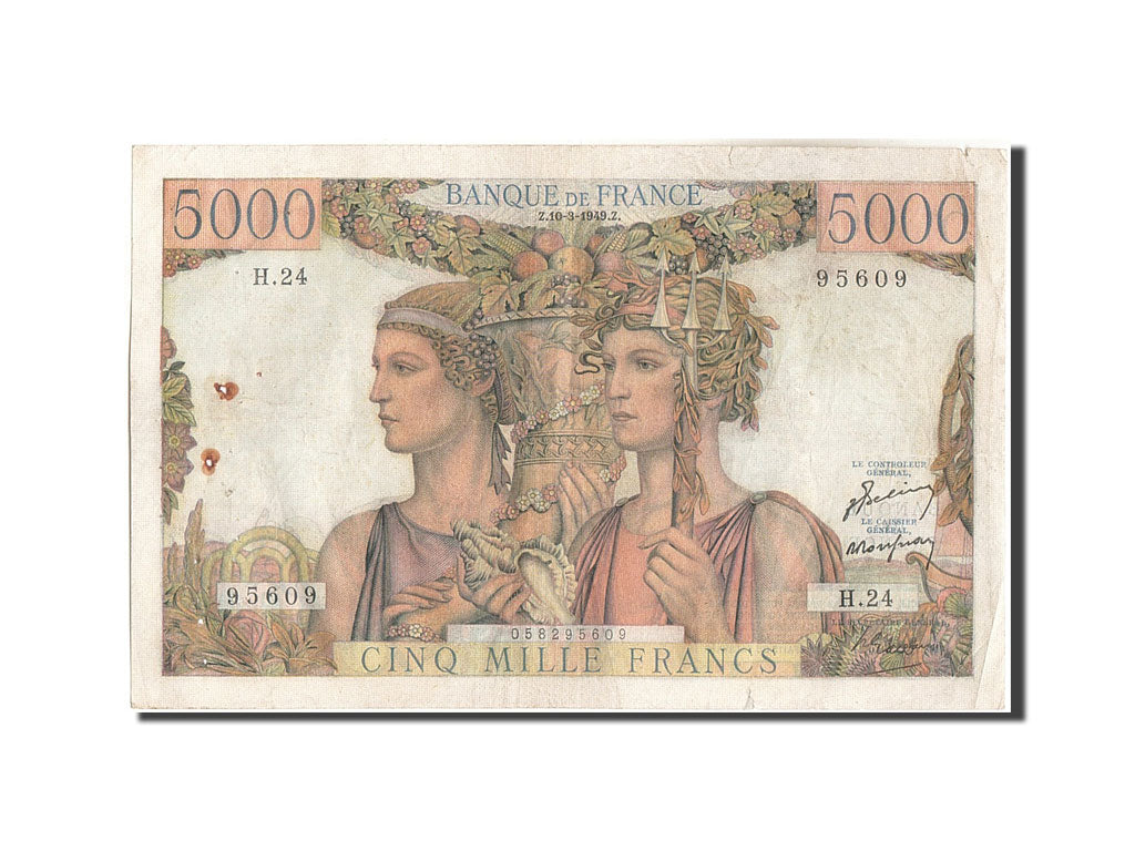 France, 5000 Francs, 5 000 F 1949-1957 ''Terre et Mer'', 1949, KM:131a, 1949-...