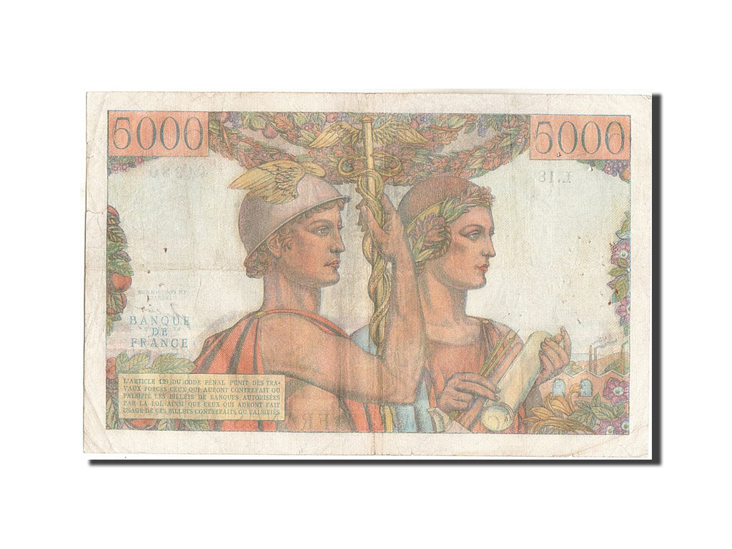 Geldschein, Frankreich, 5000 Francs, 5 000 F 1949-1957 ''Terre et Mer'', 1949