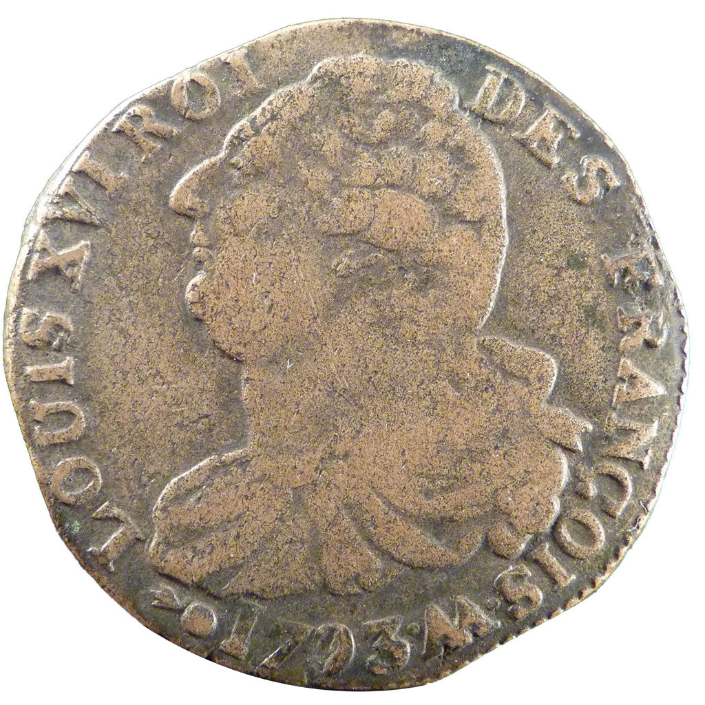 FRANCE, 2 sols françois, 2 Sols, 1793, Metz, VF(20-25), Bronze, Gadoury #25, 2..