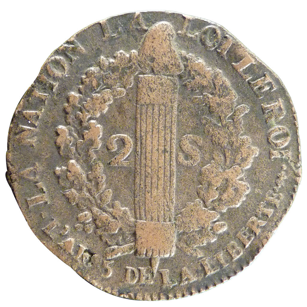 FRANCE, 2 sols françois, 2 Sols, 1793, Metz, VF(20-25), Bronze, Gadoury #25, 2..