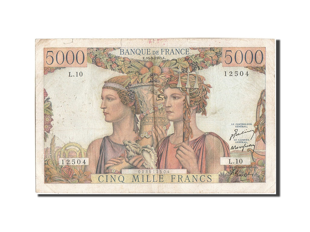 Francia, 5000 Francs, 5 000 F 1949-1957 ''Terre et Mer'', 1949, KM:131a, 1949...