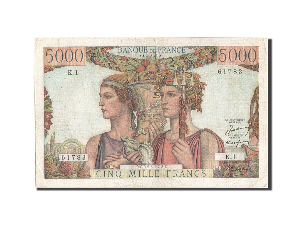 France, 5000 Francs, 5 000 F 1949-1957 ''Terre et Mer'', 1949, KM:131a, 1949-...