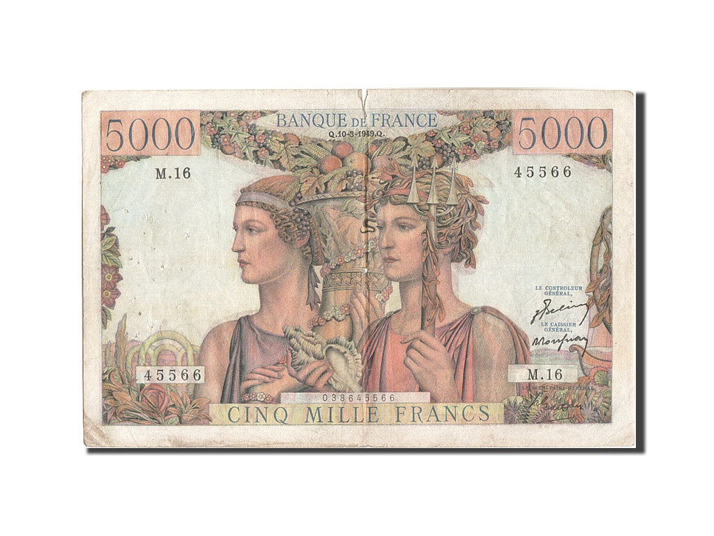 France, 5000 Francs, 5 000 F 1949-1957 ''Terre et Mer'', 1949, KM:131a, 1949-...