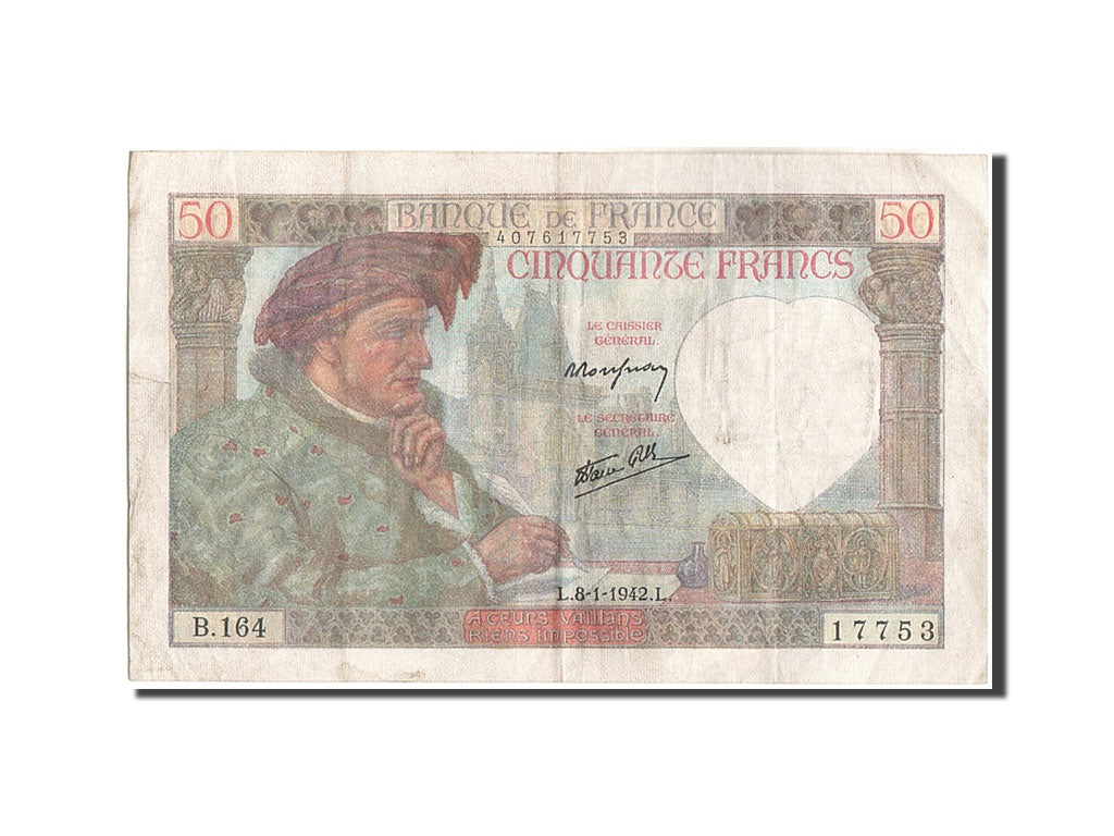 Banconote, Francia, 50 Francs, 50 F 1940-1942 ''Jacques Coeur'', 1942