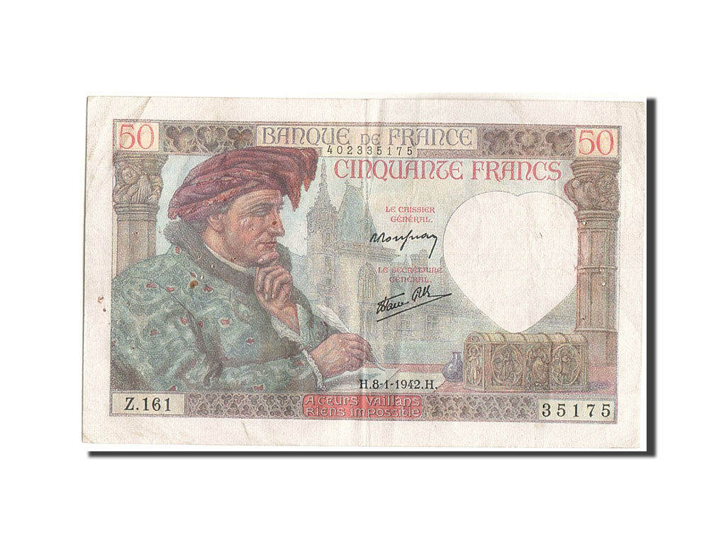 France, 50 Francs, 50 F 1940-1942 ''Jacques Coeur'', 1942, KM:93, 1942-01-08,...
