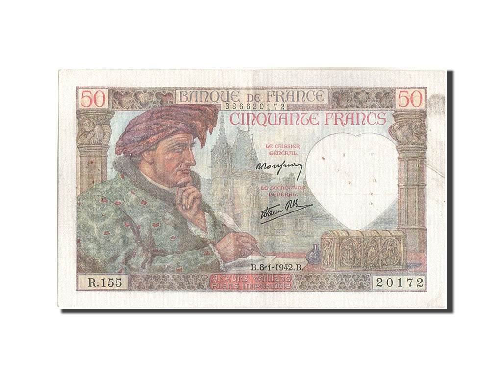 Geldschein, Frankreich, 50 Francs, 50 F 1940-1942 ''Jacques Coeur'', 1942