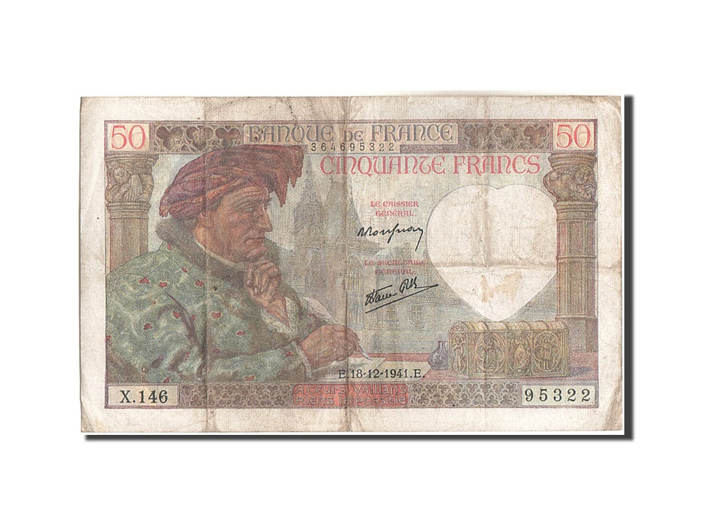 Banknote, France, 50 Francs, 50 F 1940-1942 ''Jacques Coeur'', 1941, 1941-12-18