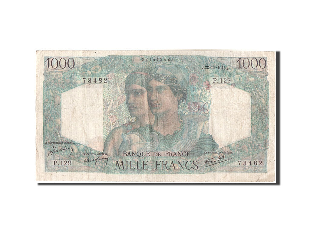 France, 1000 Francs, 1 000 F 1945-1950 ''Minerve et Hercule'', 1945, KM:130a,...
