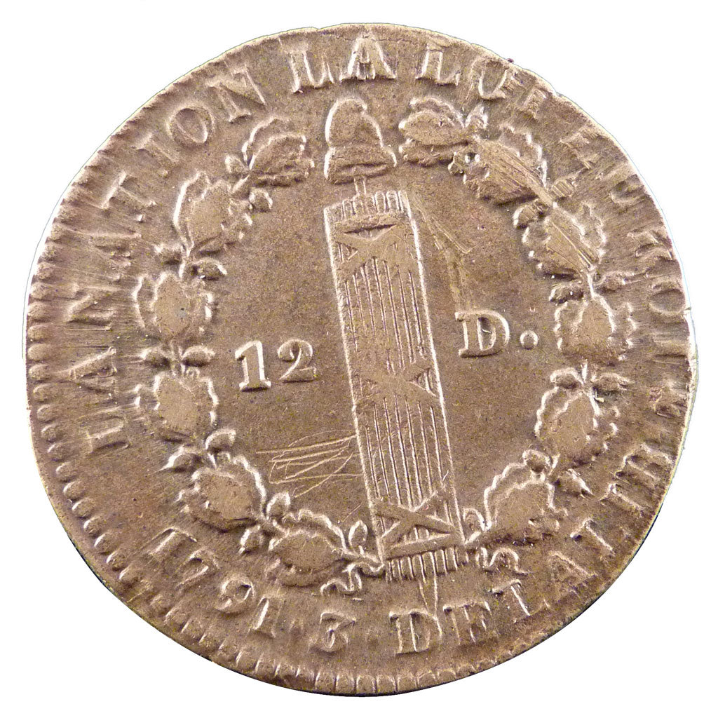 FRANCE, 12 deniers françois, 12 Denarius, 1791, Paris, AU(50-53), Bronze, Gadour