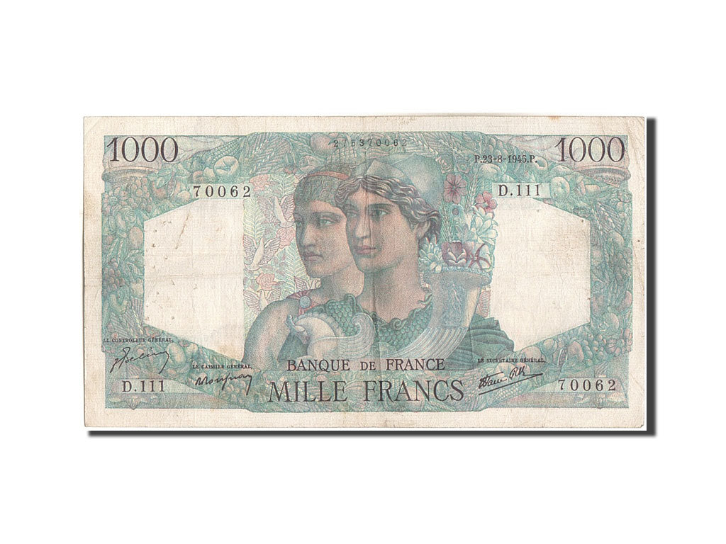 France, 1000 Francs, 1 000 F 1945-1950 ''Minerve et Hercule'', 1945, KM:130a,...