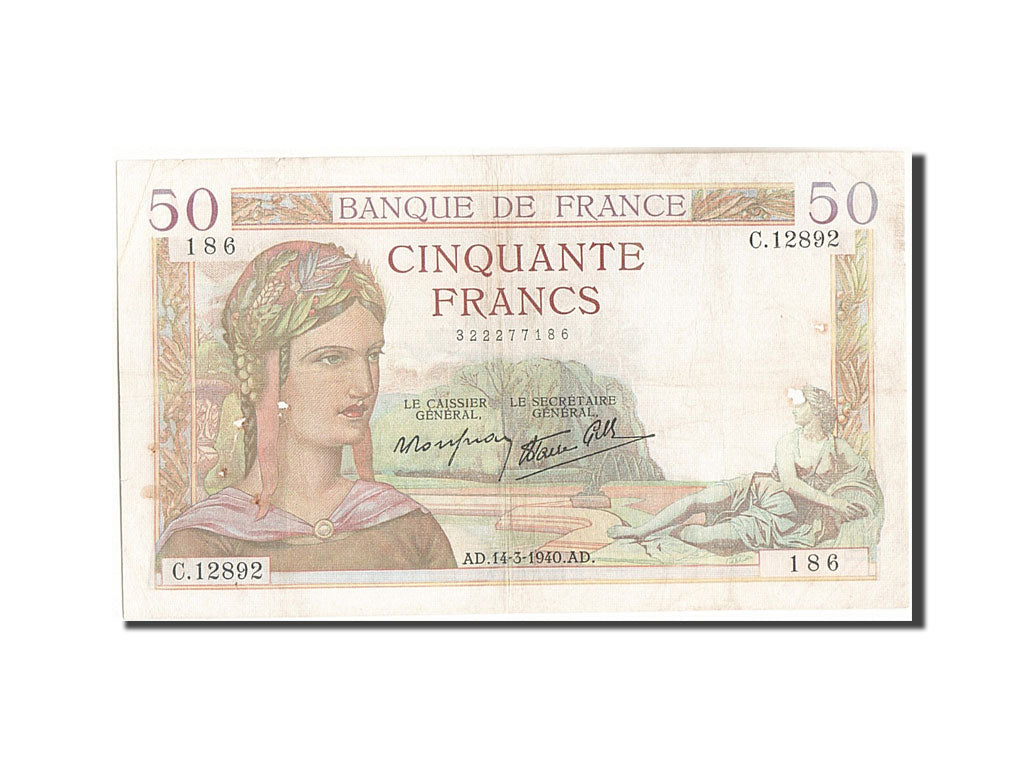 Banknote, France, 50 Francs, 50 F 1934-1940 ''Cérès'', 1940, 1940-03-14