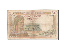 Francia, 50 Francs, 50 F 1934-1940 ''Cérès'', 1938, KM:85b, 1938-01-13, B,...