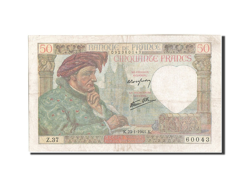 Billet, France, 50 Francs, 50 F 1940-1942 ''Jacques Coeur'', 1941, 1941-01-23