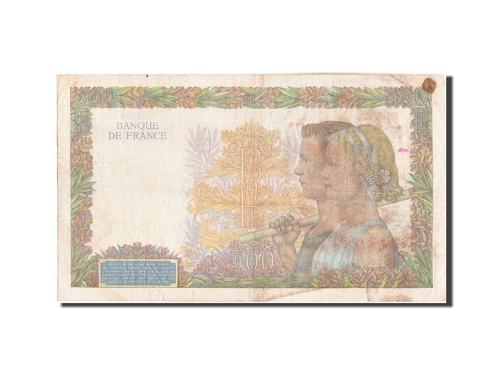 France, 500 Francs, 500 F 1940-1944 ''La Paix'', 1942, KM:95b, 1942-04-09, EF...