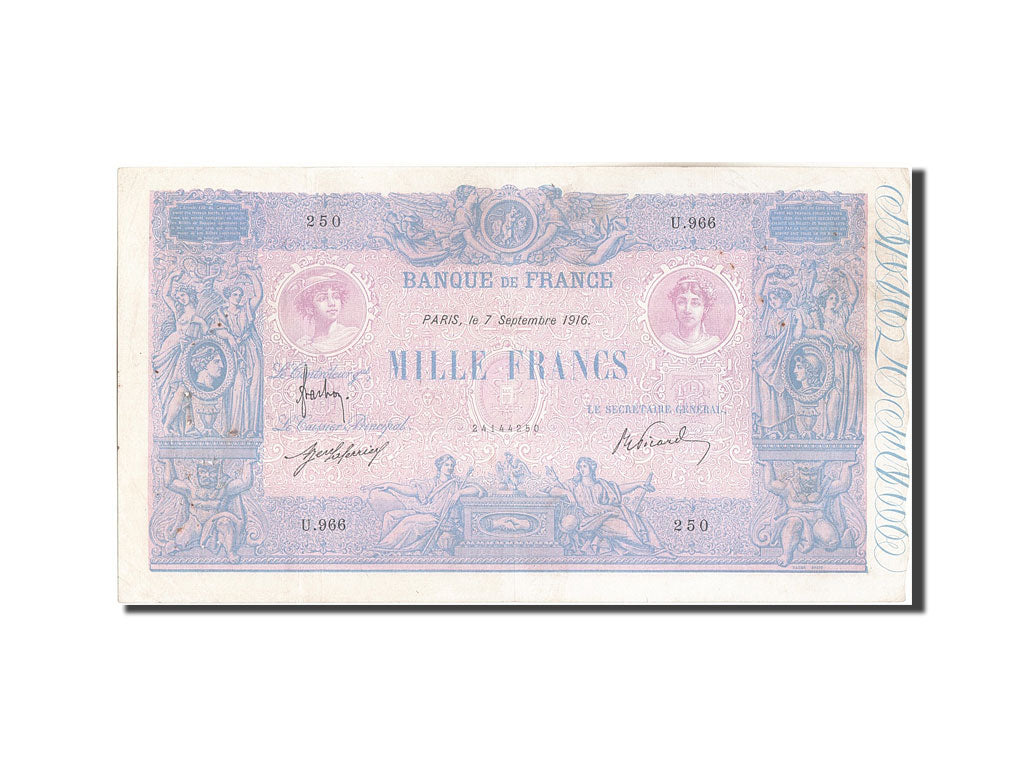 France, 1000 Francs, 1 000 F 1889-1926 ''Bleu et Rose'', 1916, KM:67g, 1916-0...