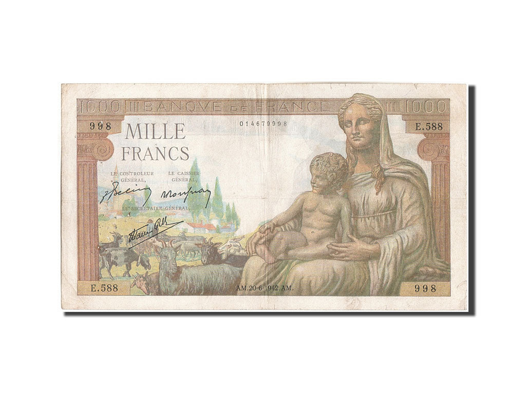 France, 1000 Francs, 1 000 F 1942-1943 ''Déesse Déméter'', 1942, 1942-06-2...
