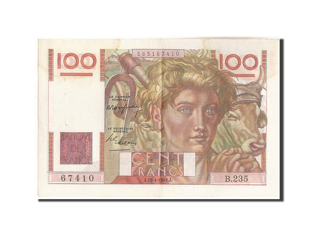 France, 100 Francs, 100 F 1945-1954 ''Jeune Paysan'', 1948, 1948-04-15, KM:12...