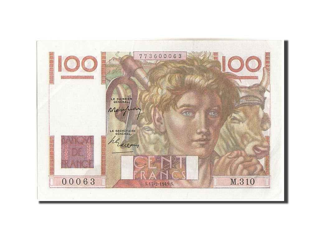 Frankreich, 100 Francs, 100 F 1945-1954 ''Jeune Paysan'', 1949, KM:128b, 1949...