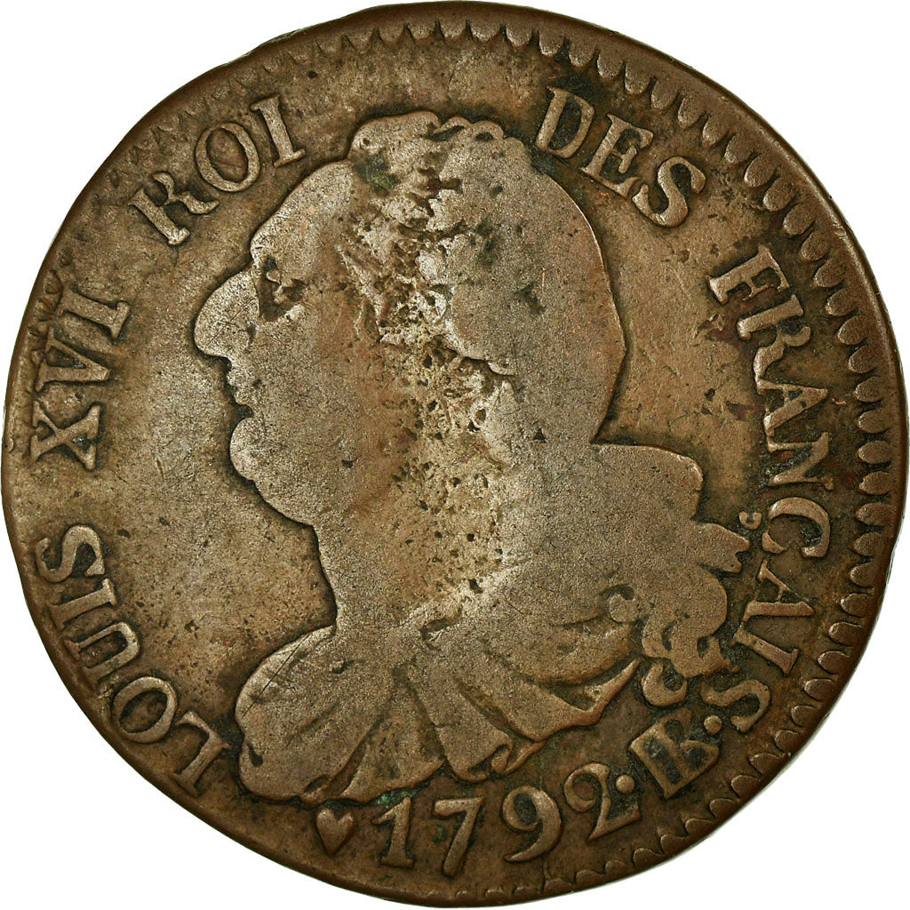 Coin, France, 6 deniers français, 6 Deniers, 1792, Strasbourg, VF(20-25)
