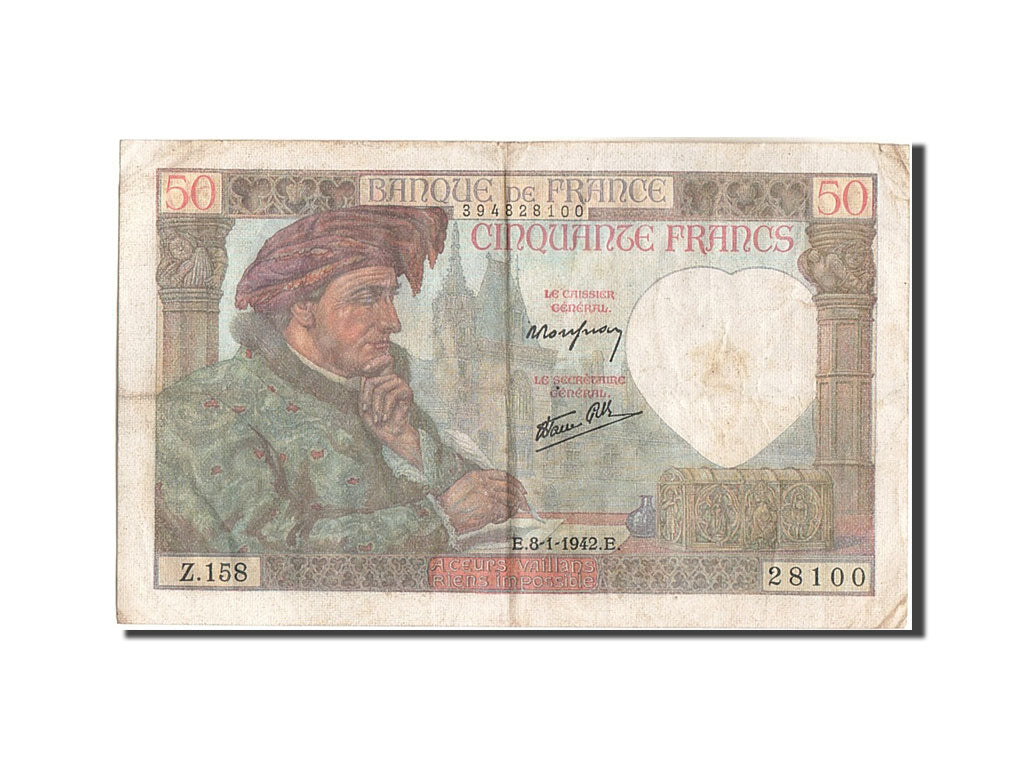 Geldschein, Frankreich, 50 Francs, 50 F 1940-1942 ''Jacques Coeur'', 1942