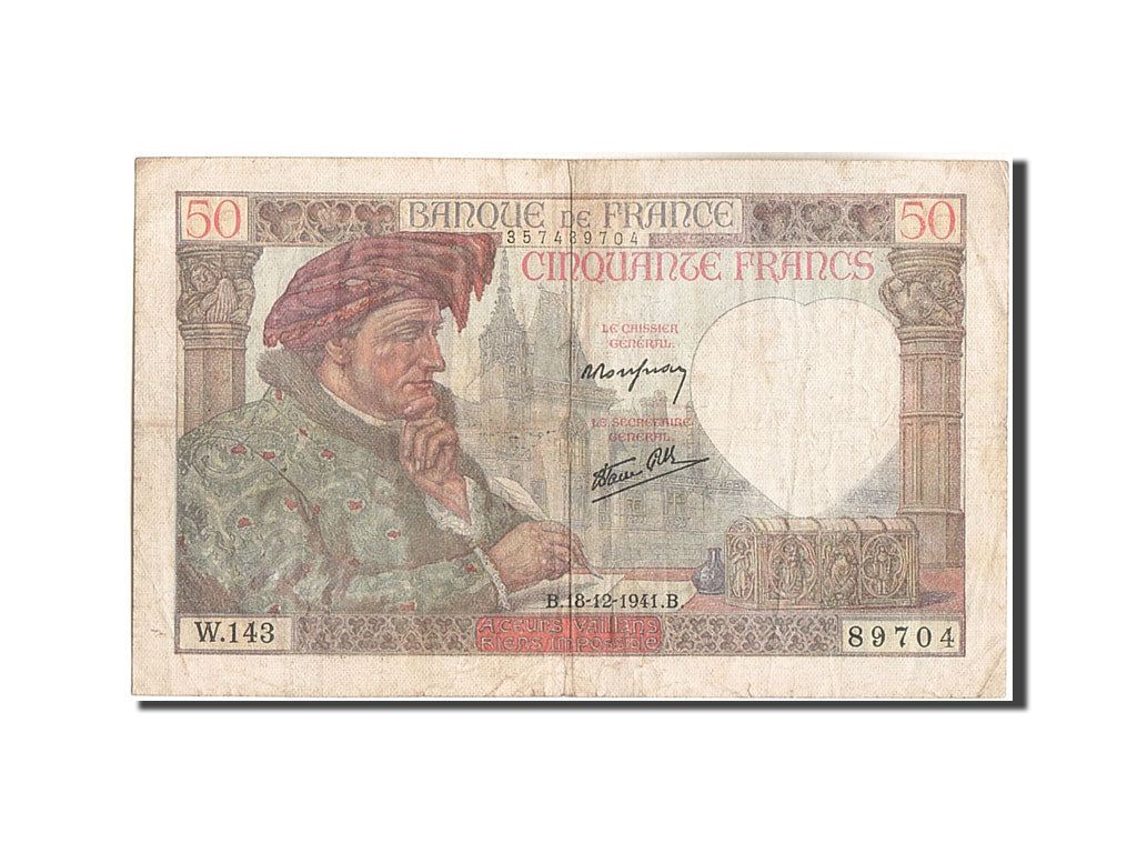 Geldschein, Frankreich, 50 Francs, 50 F 1940-1942 ''Jacques Coeur'', 1941