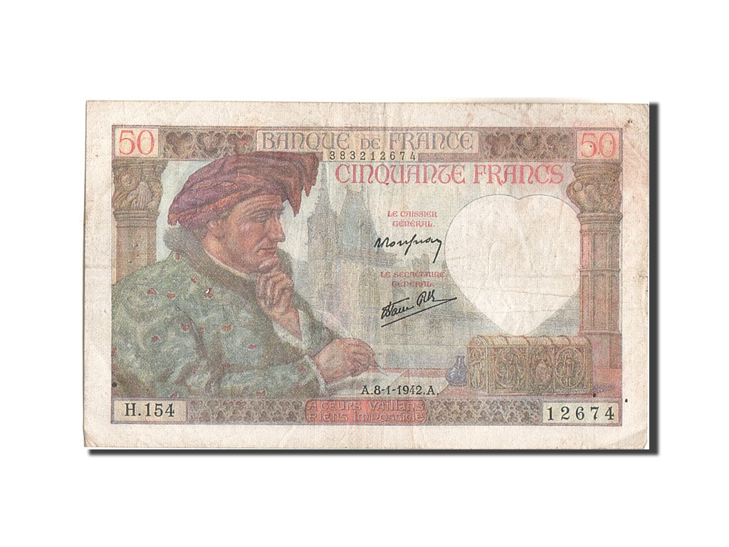 Geldschein, Frankreich, 50 Francs, 50 F 1940-1942 ''Jacques Coeur'', 1942