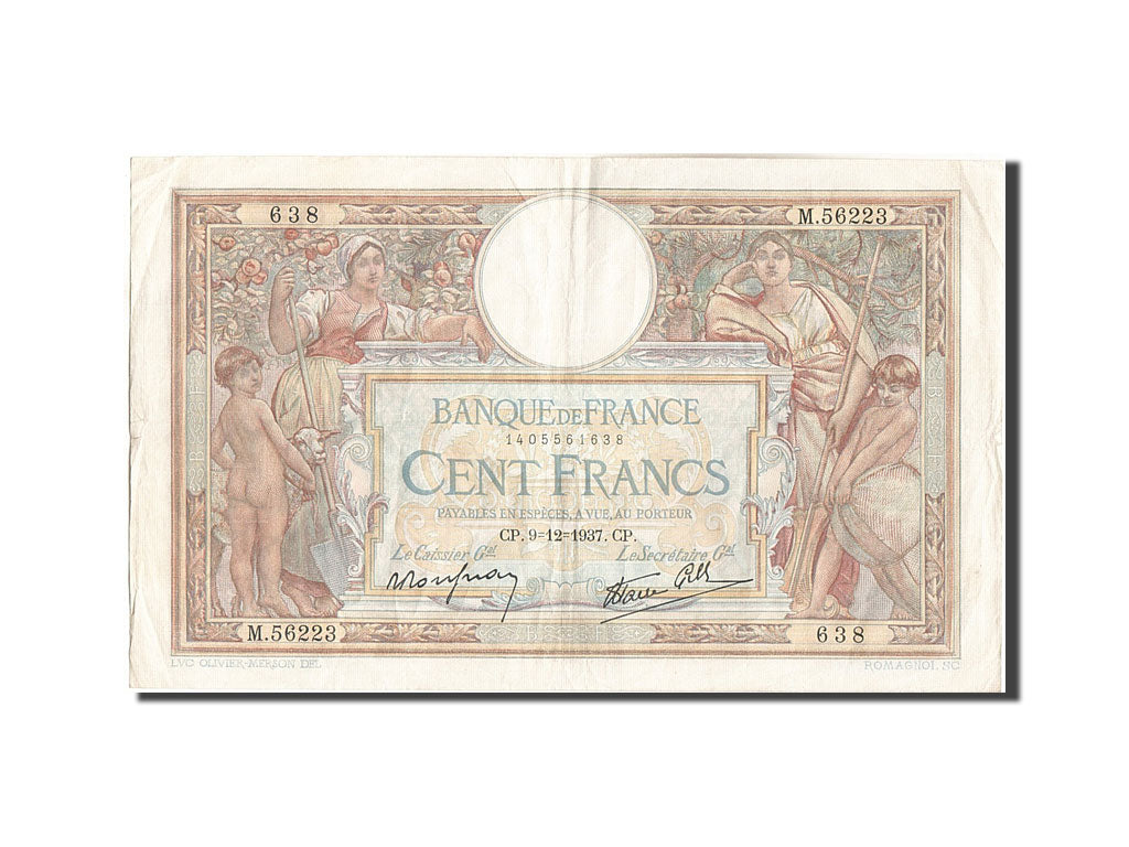 Banknote, France, 100 Francs, 100 F 1908-1939 ''Luc Olivier Merson'', 1937