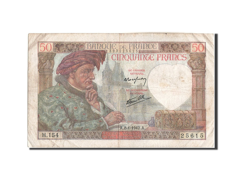 Banknote, France, 50 Francs, 50 F 1940-1942 ''Jacques Coeur'', 1942, 1942-01-08
