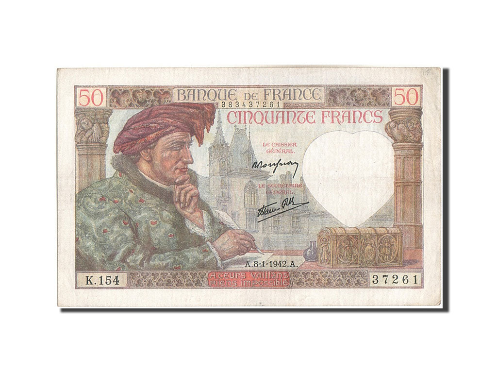France, 50 Francs, 50 F 1940-1942 ''Jacques Coeur'', 1942, KM:93, 1942-01-08,...